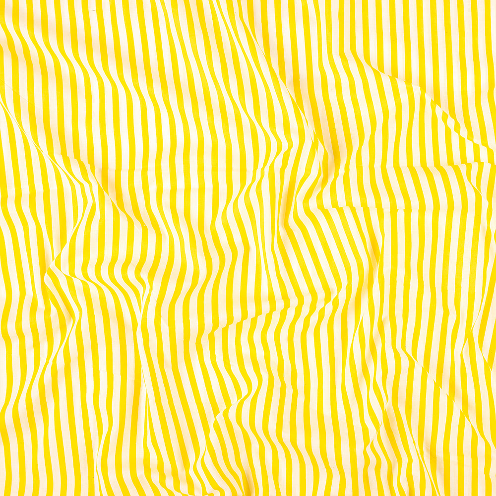Yellow Striped Hand Block Print Cotton Fabric