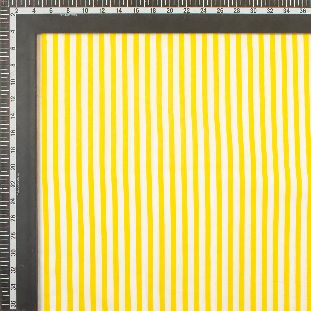 Yellow Striped Hand Block Print Cotton Fabric