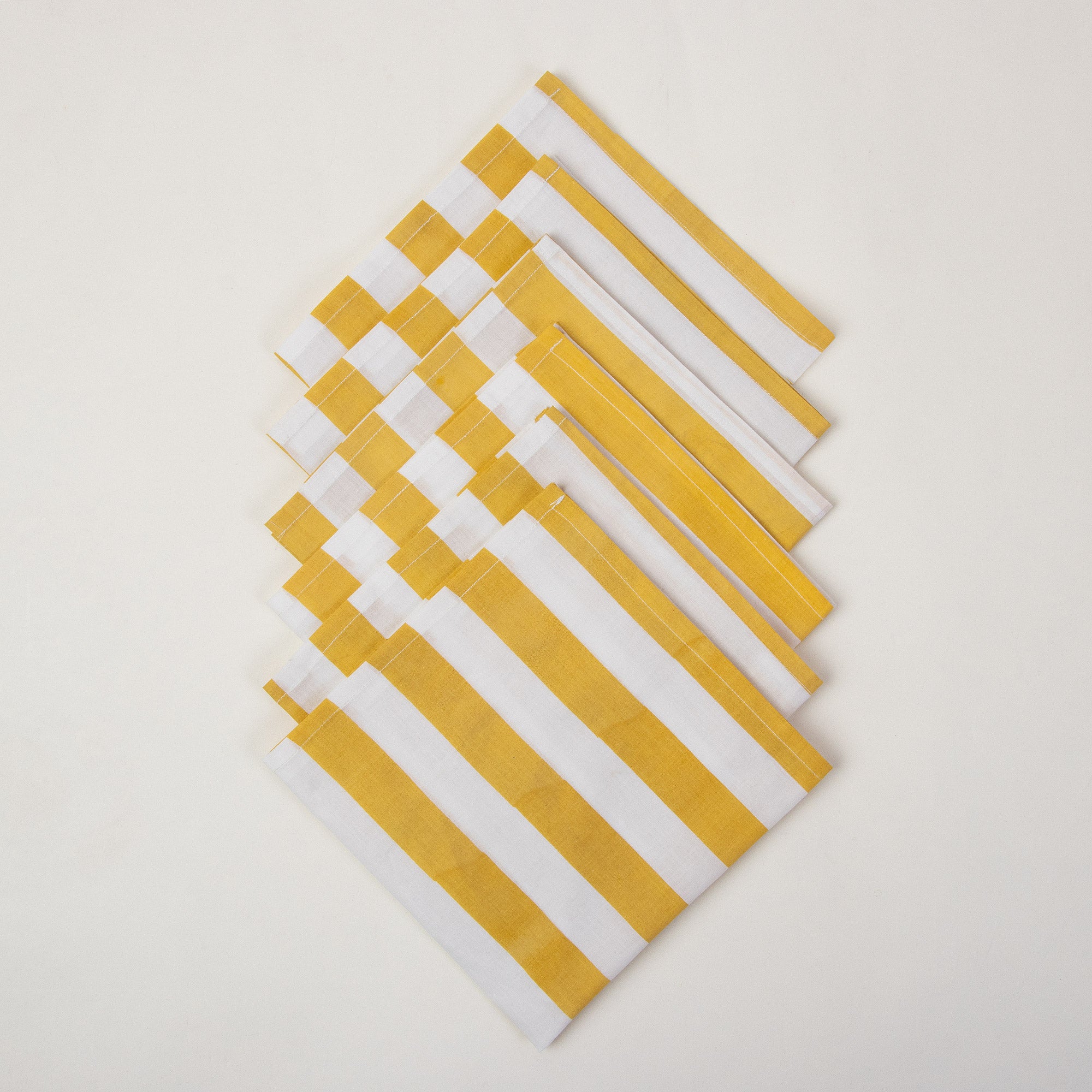 Yellow Striped Hand Block Printed Cotton Napkin Cloth