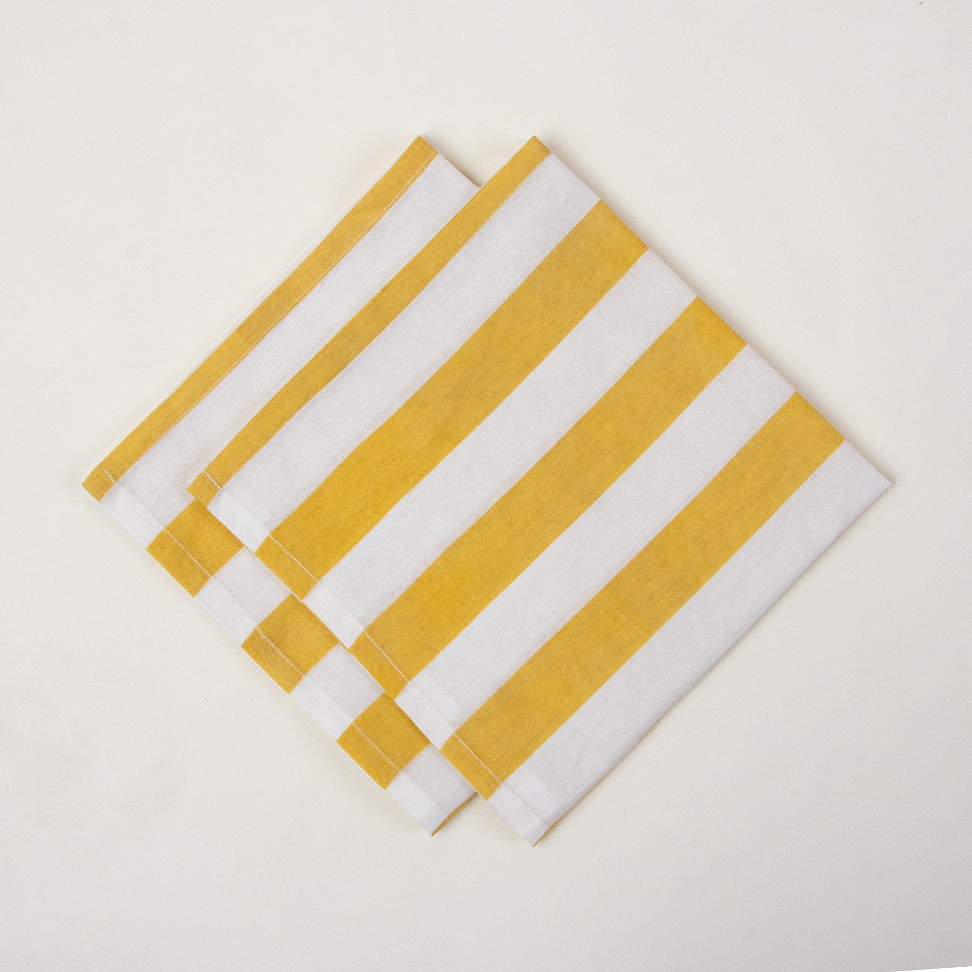 Yellow Striped Hand Block Printed Cotton Napkin Cloth