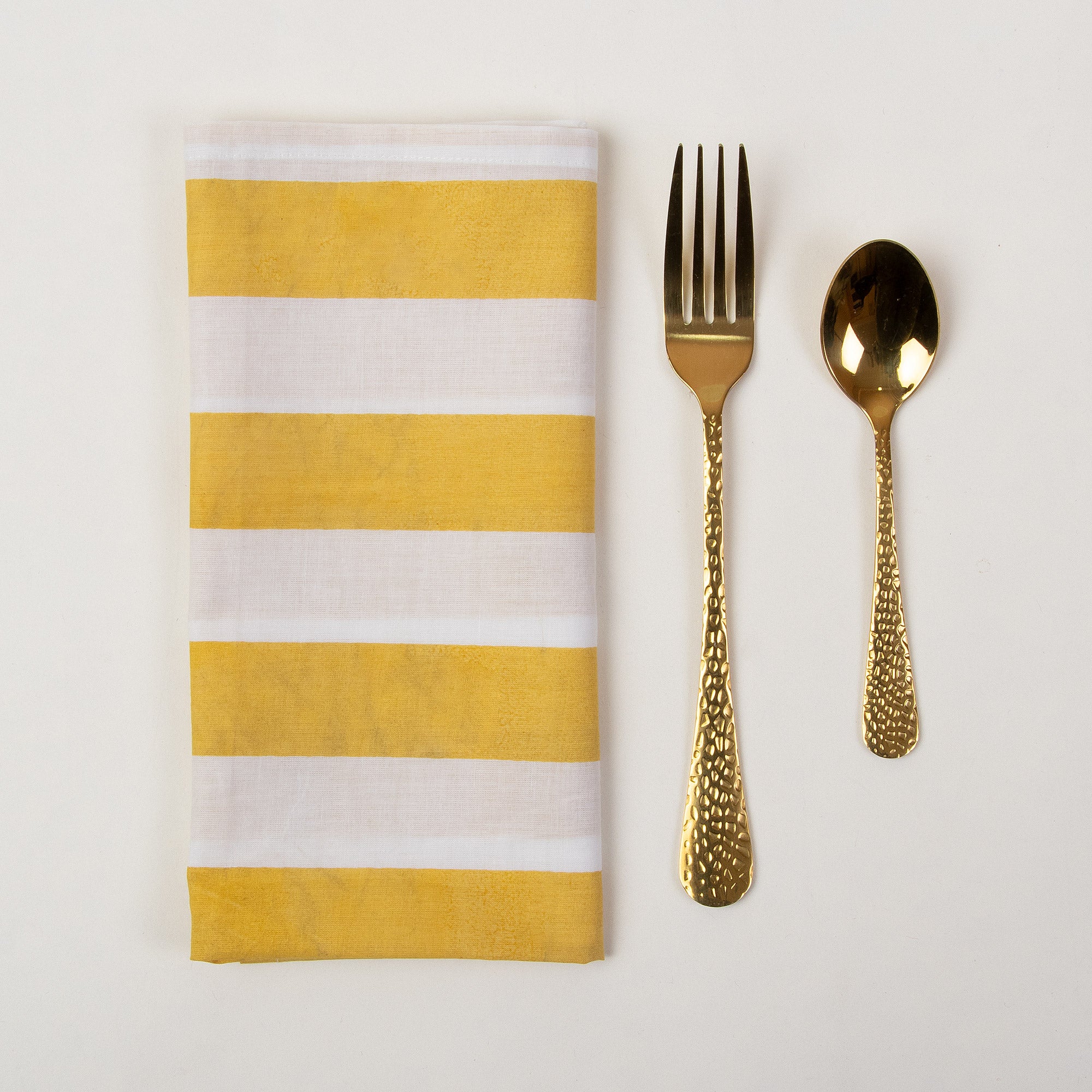 Yellow Striped Hand Block Printed Cotton Napkin Cloth