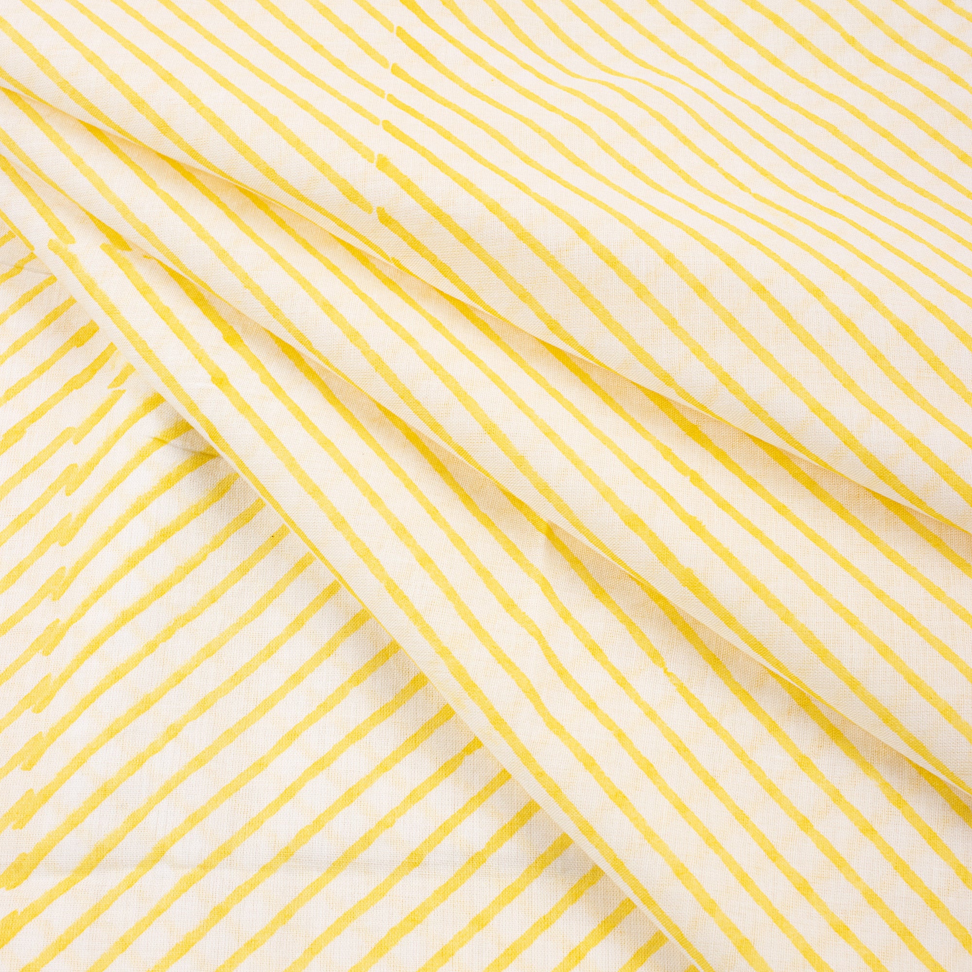 Yellow Striped Hand Blocked Pure Cotton Material Fabric