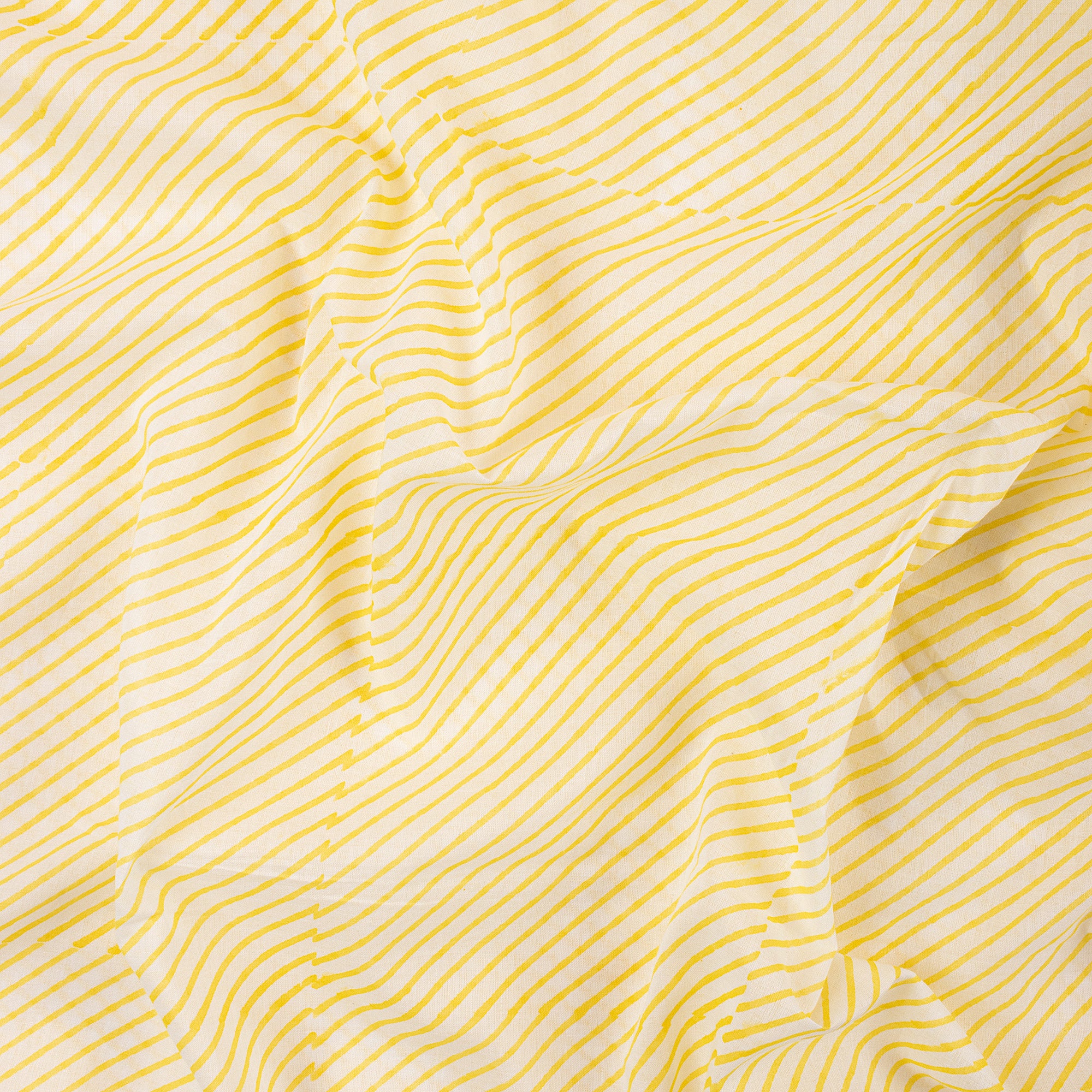 Yellow Striped Hand Blocked Pure Cotton Material Fabric