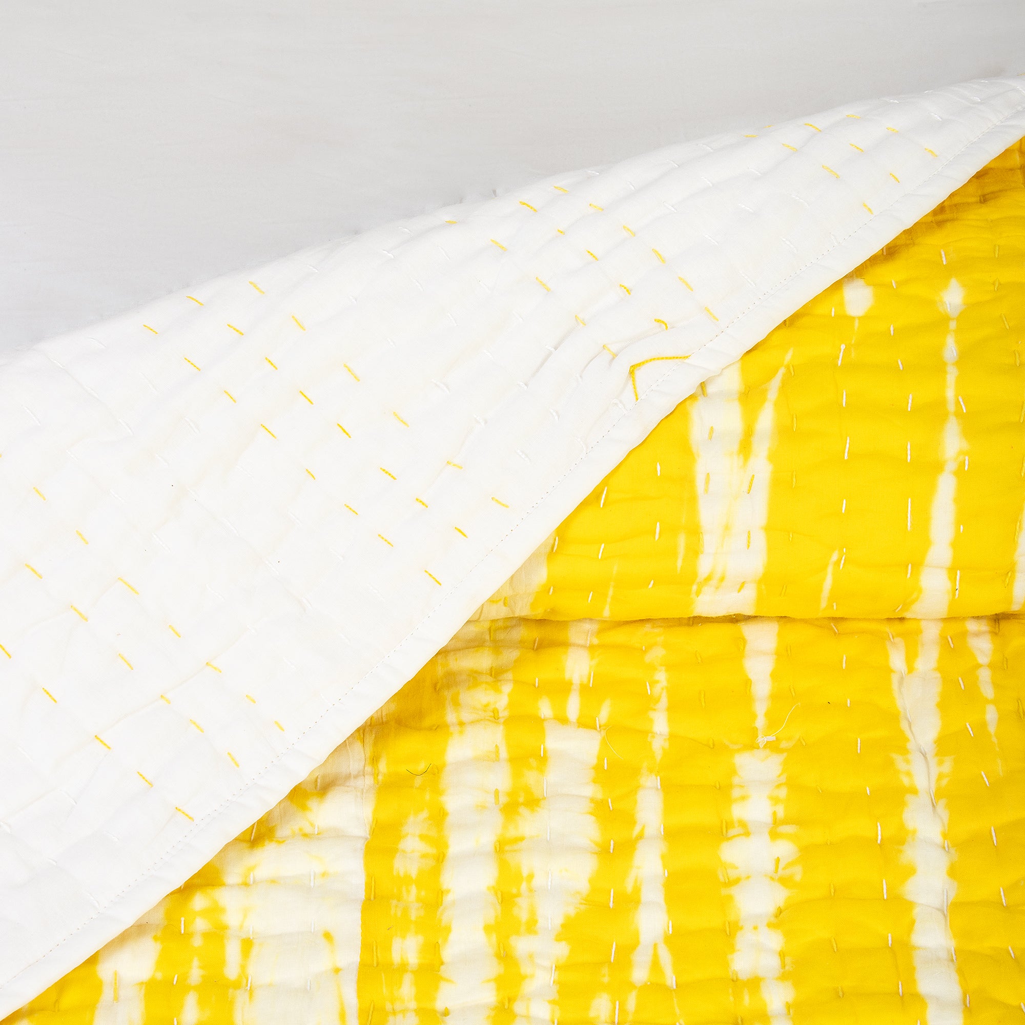 Yellow Tie Dye Cotton Handmade Kantha Quilts Blanket