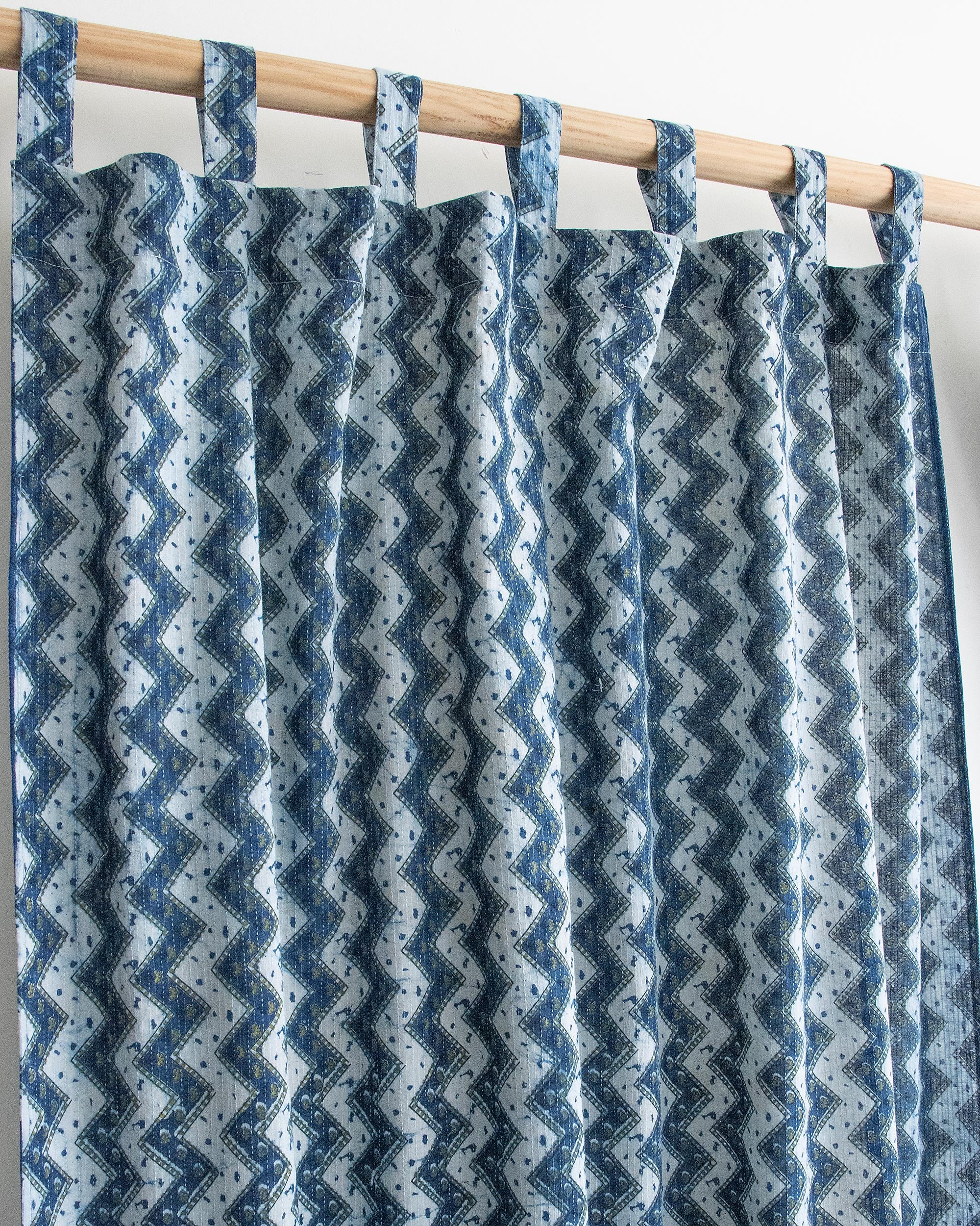 Zig Zag Hand Block Printed Cotton Curtains For Window