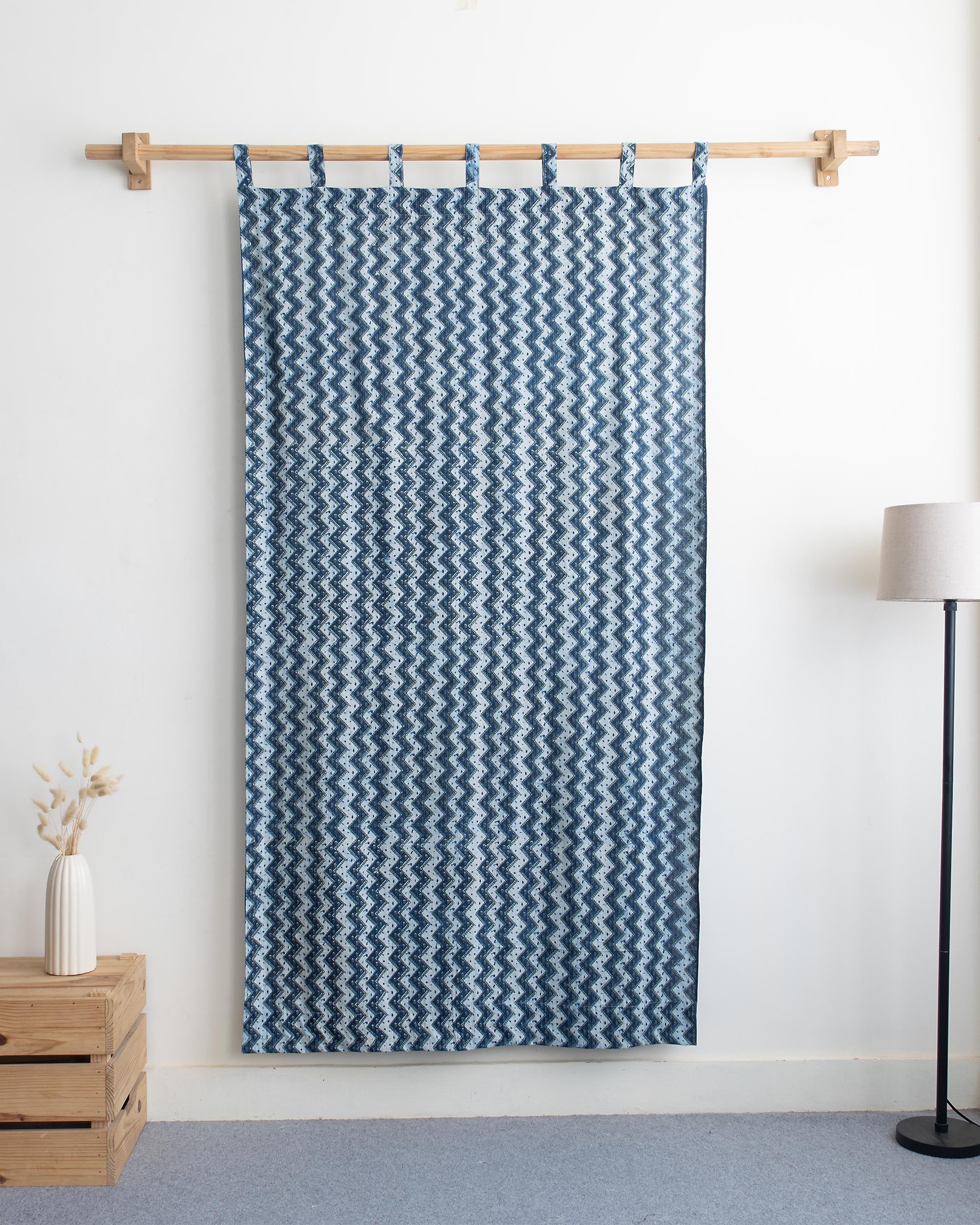 Zig Zag Hand Block Printed Cotton Curtains For Window