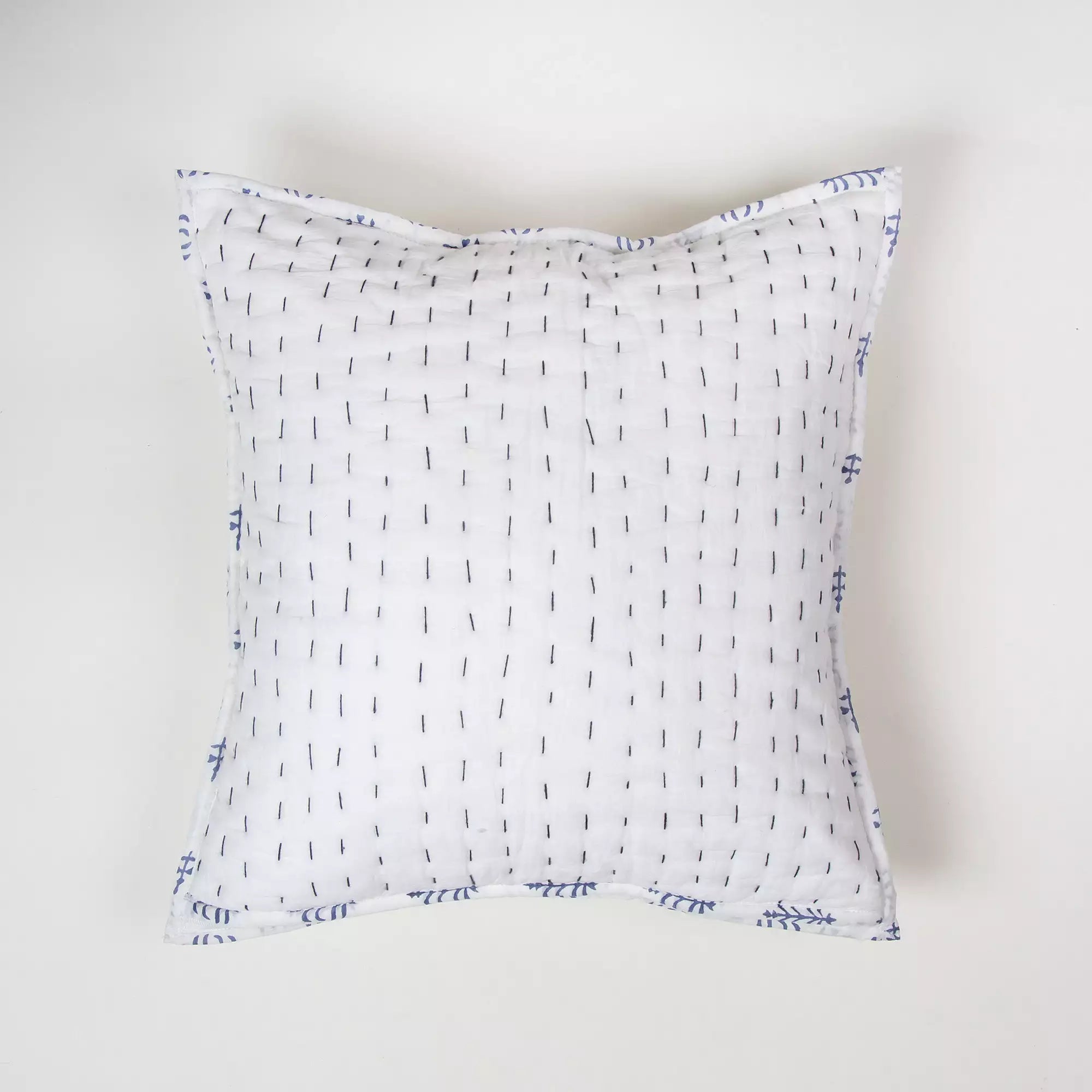 Blue Pure Cotton Kantha Quilted Cushion Cover