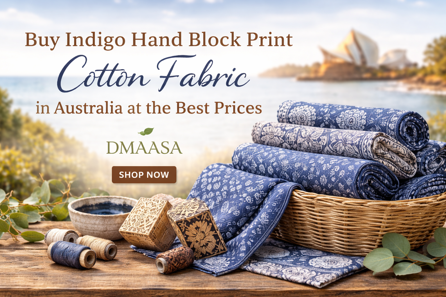 Indigo Hand Block Print Cotton Fabric in Australia