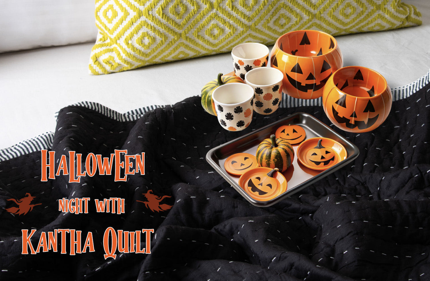 Halloween Decor Kantha Quilt