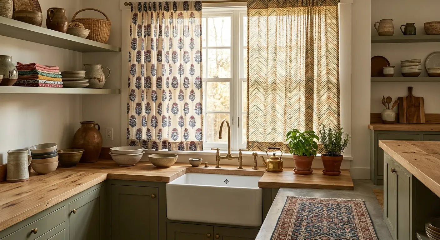 Kitchen Window Styling with Hand Block Print Curtains