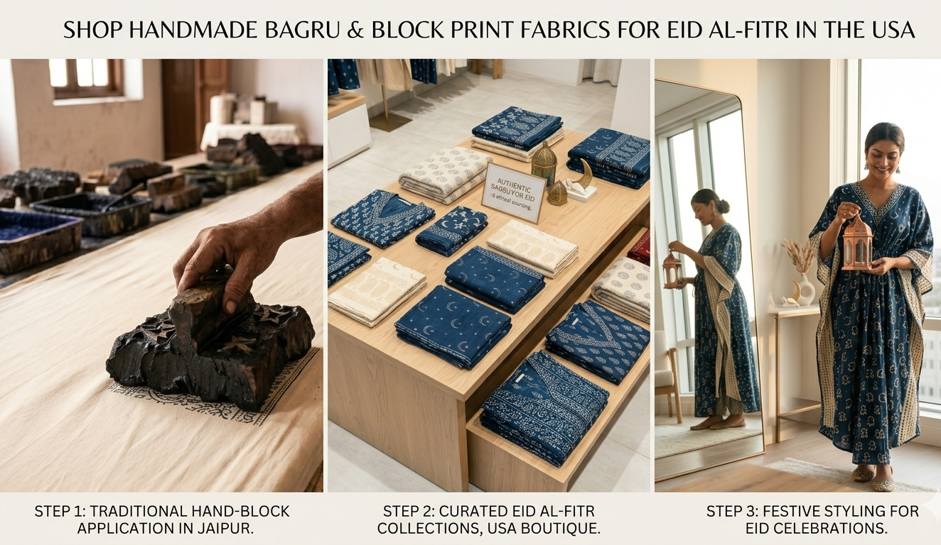 Shop Handmade Bagru and Block Print Fabrics for Eid al-Fitr in the USA