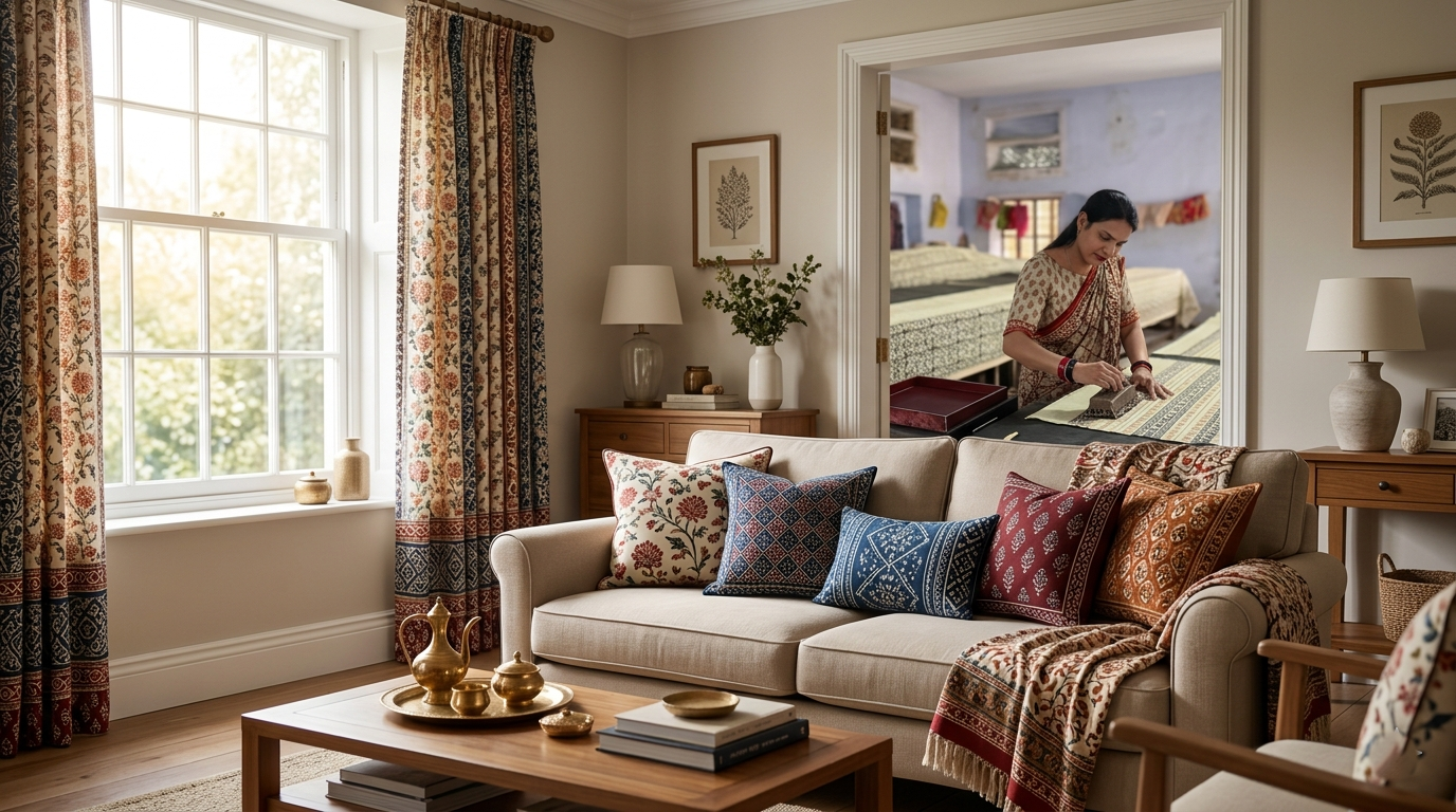 Hand-Block-Printed Fabric in India for UK Home Decor