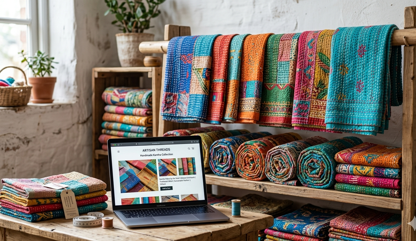 Kantha Fabric by the Yard USA: Buy Handmade Indian Kantha Fabric