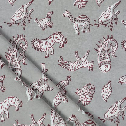 Dark Grey Animal Print Cotton Fabric for Kurti
