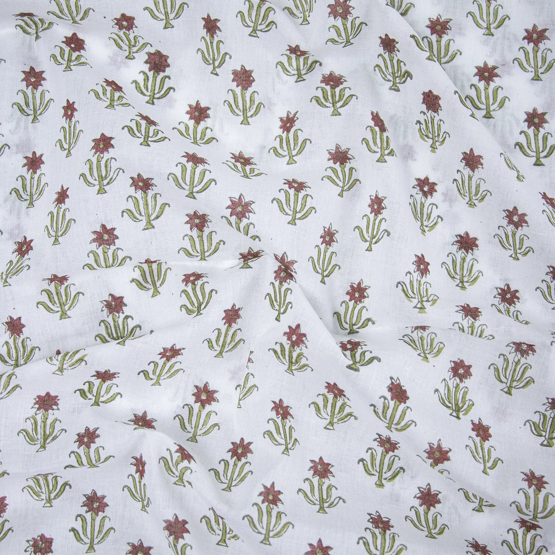 Block Red Floral Print Cotton Fabric