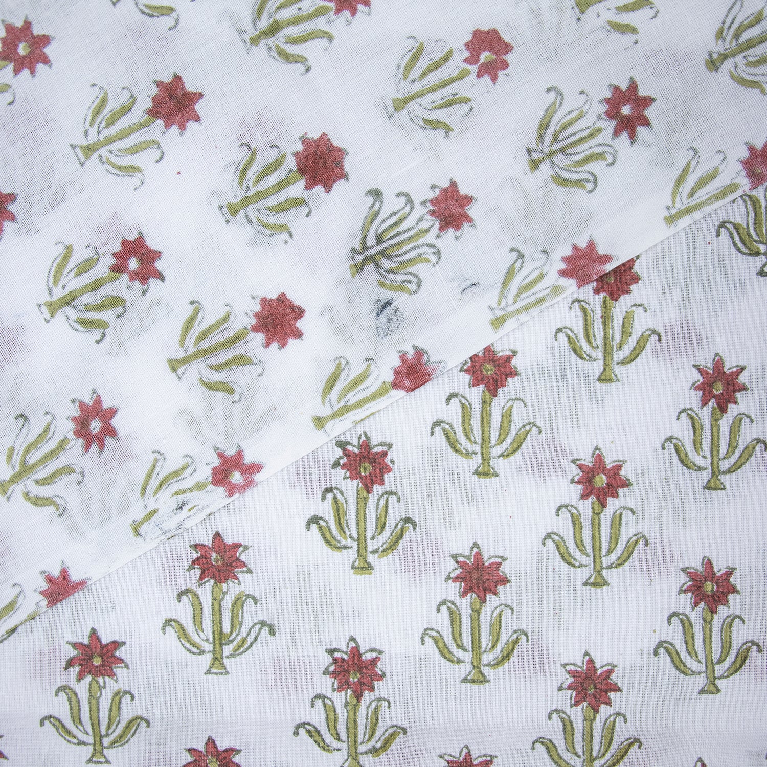 Block Red Floral Print Cotton Fabric
