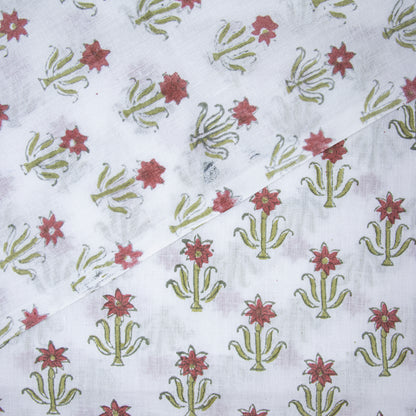 Block Red Floral Print Cotton Fabric