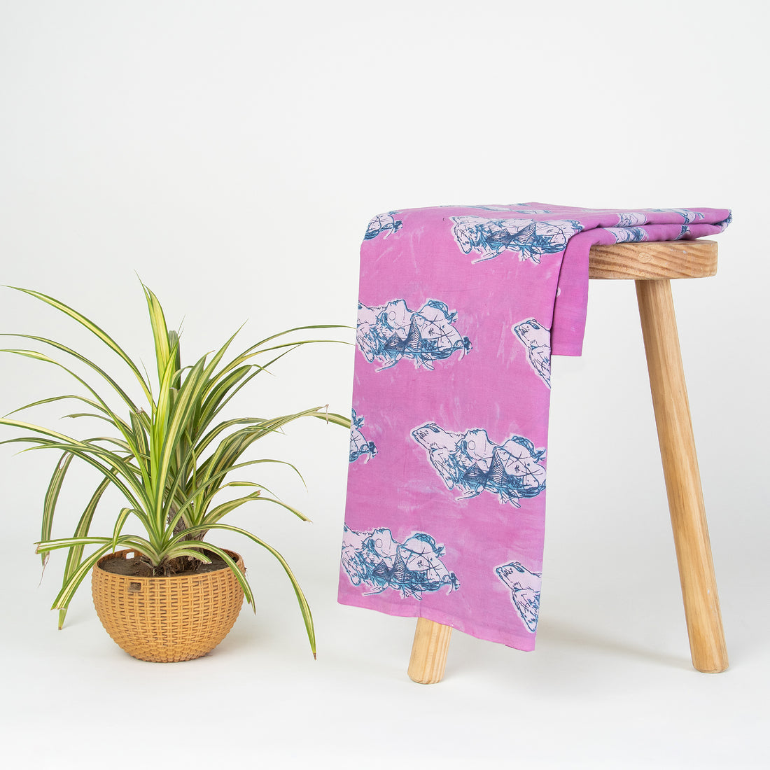 Animal Pink Hand Block Printed Cotton  Dabu Fabric