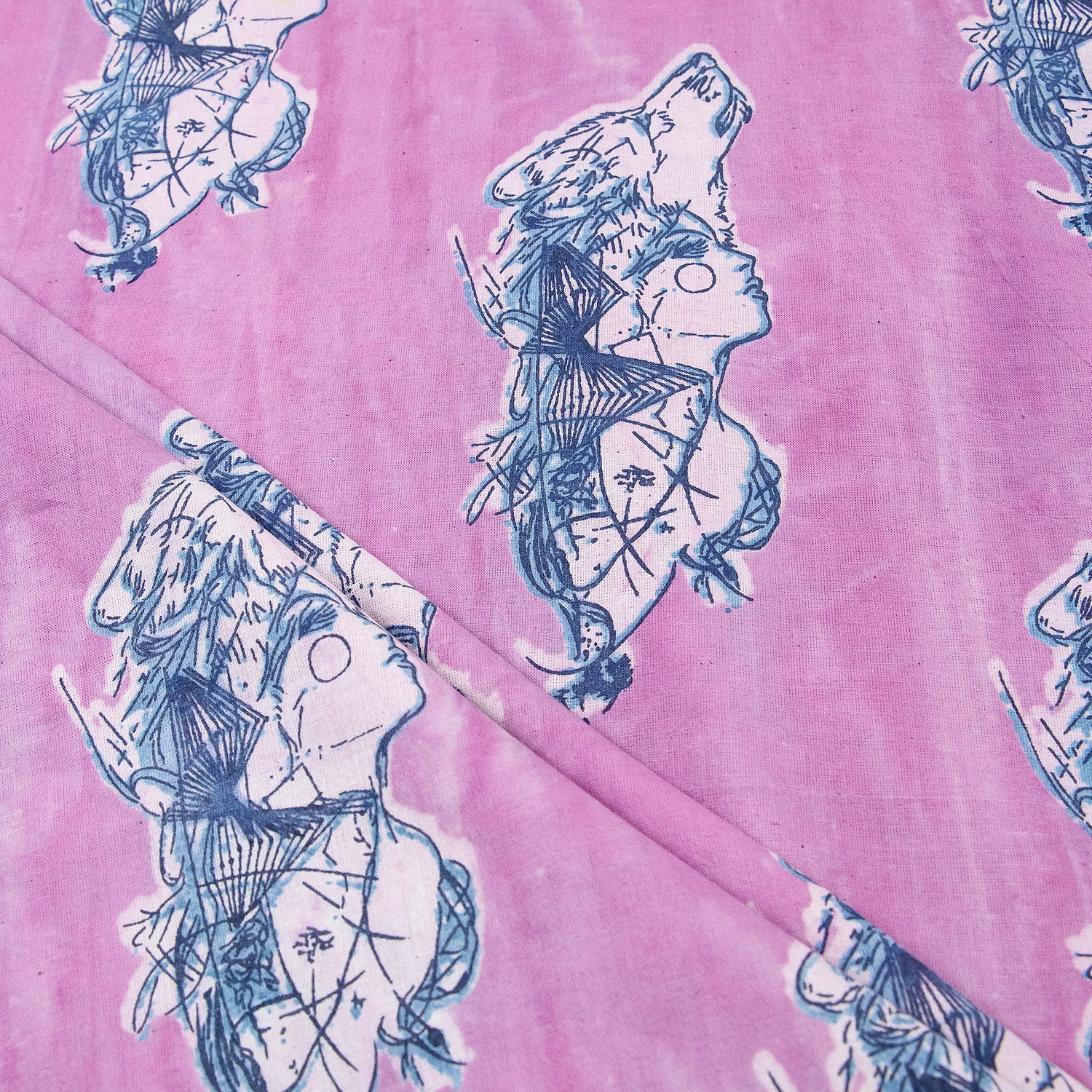 Animal Pink Hand Block Printed Cotton  Dabu Fabric