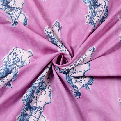 Animal Pink Hand Block Printed Cotton  Dabu Fabric