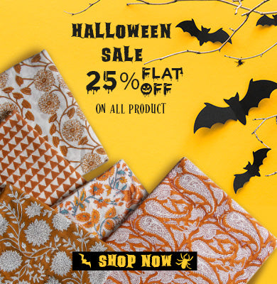 Hand Block Print Fabric Halloween Sale