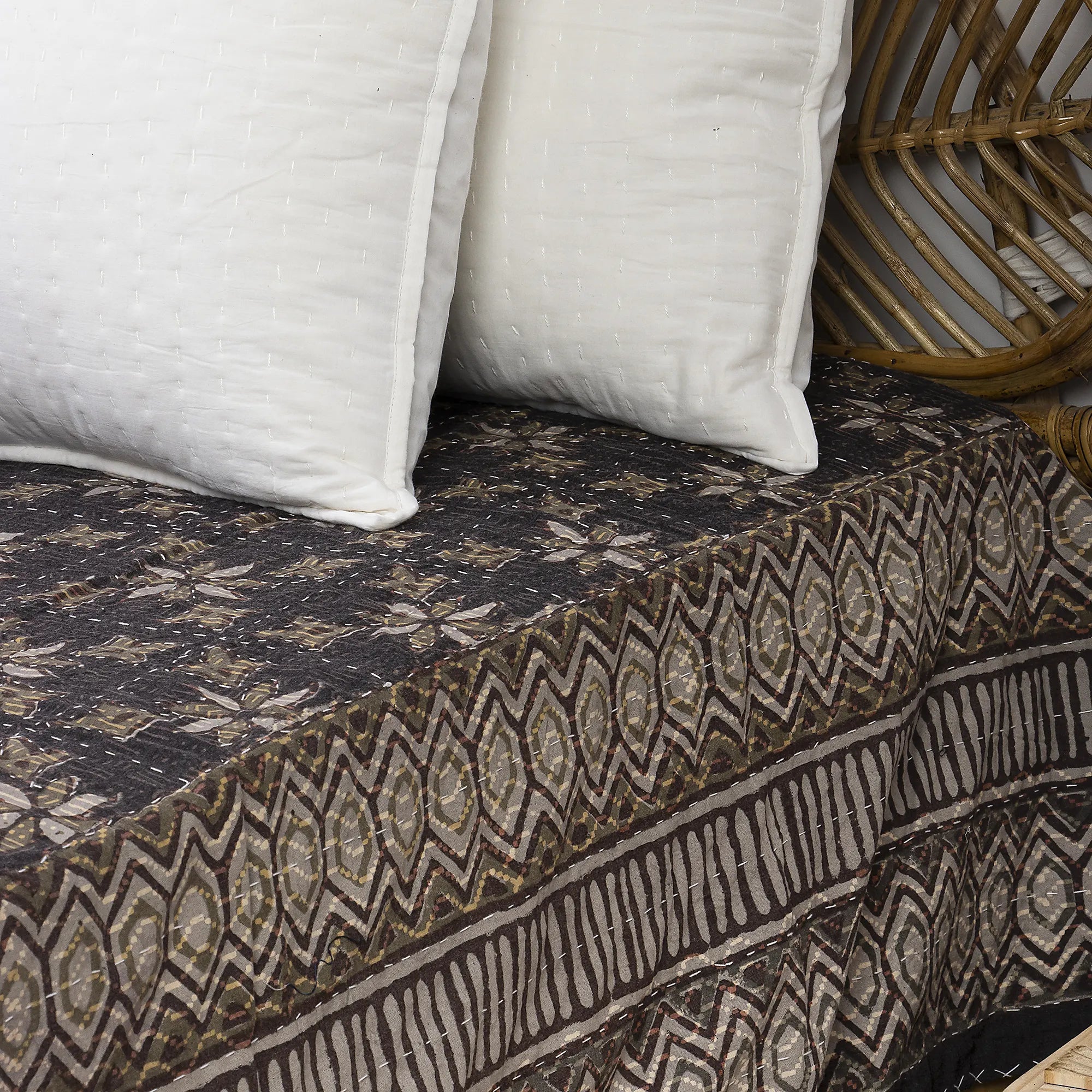 Brown Cotton Kantha Bedcover