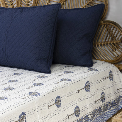 Palm Print Kantha Quilt Bedcover