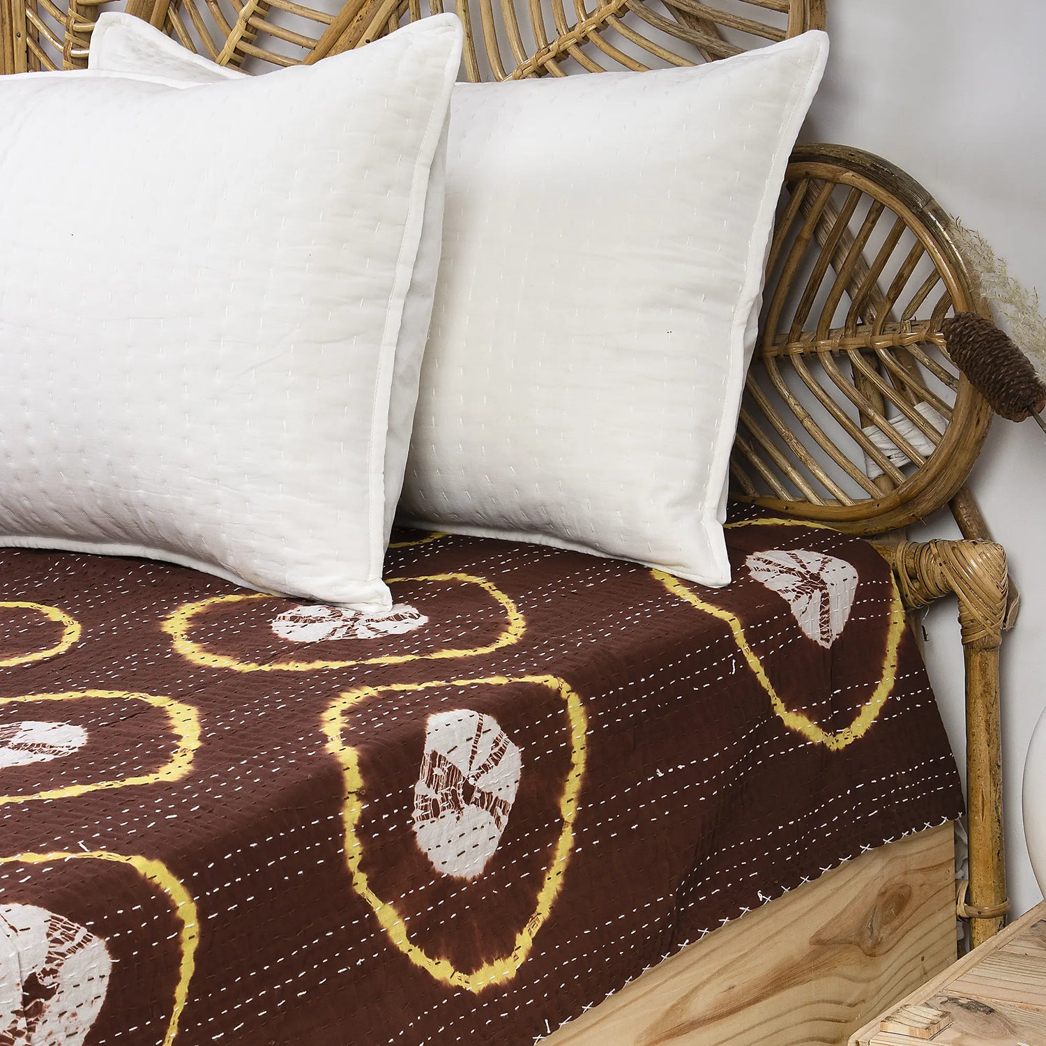 Quilted Kantha Bedspread - Brown Hand Block Print