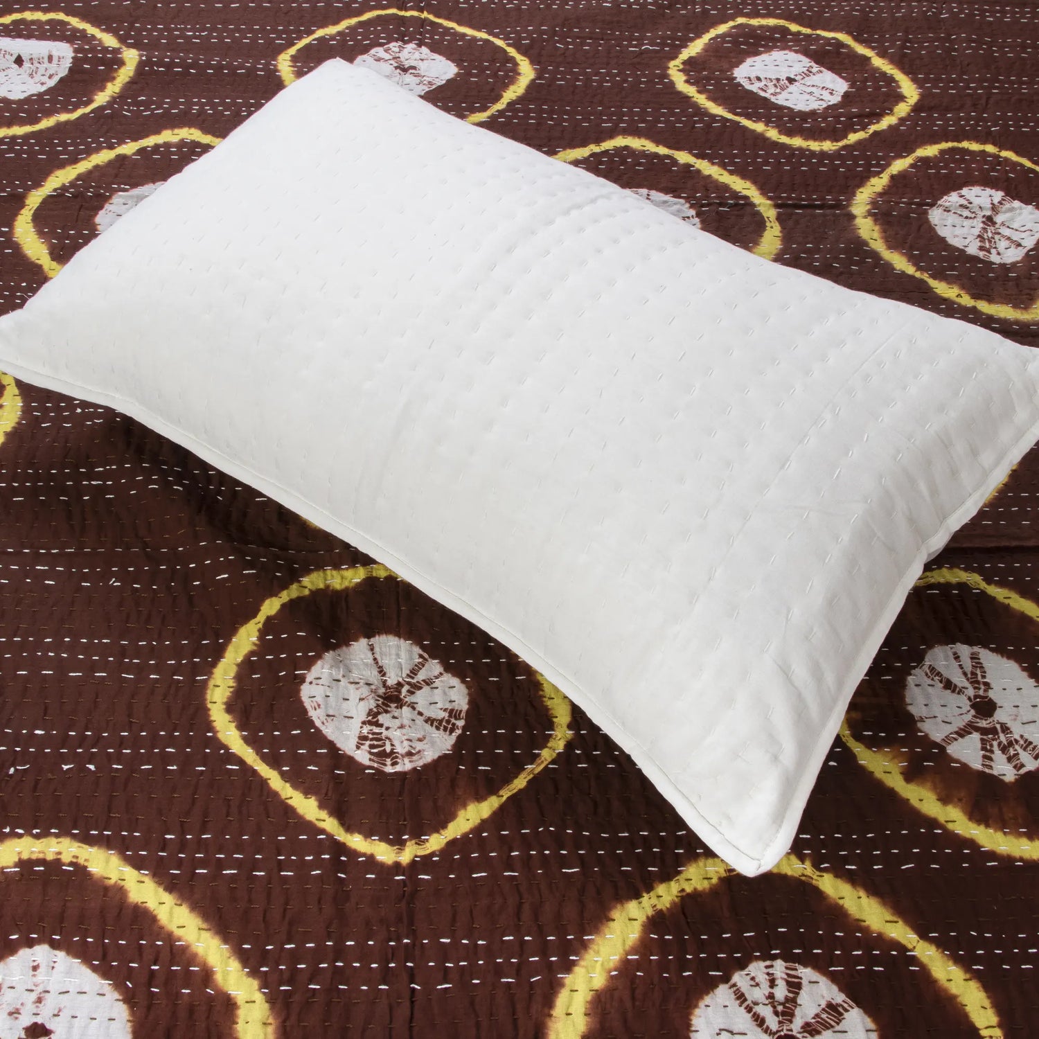 Quilted Kantha Bedspread - Brown Hand Block Print