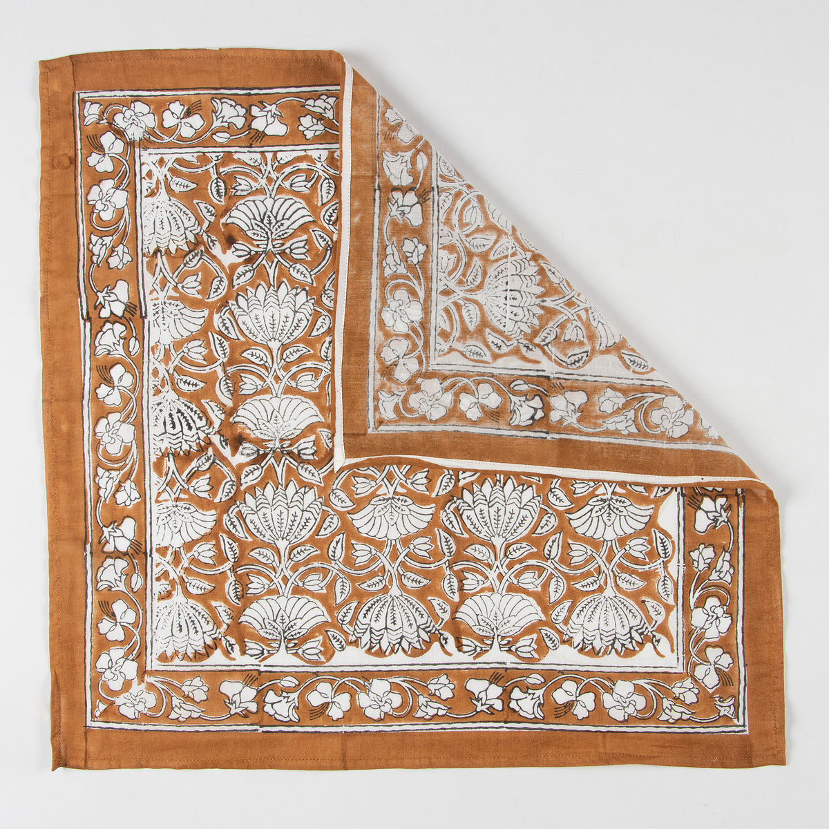 Brown Floral Hand Block Pure Cotton Head Bandana