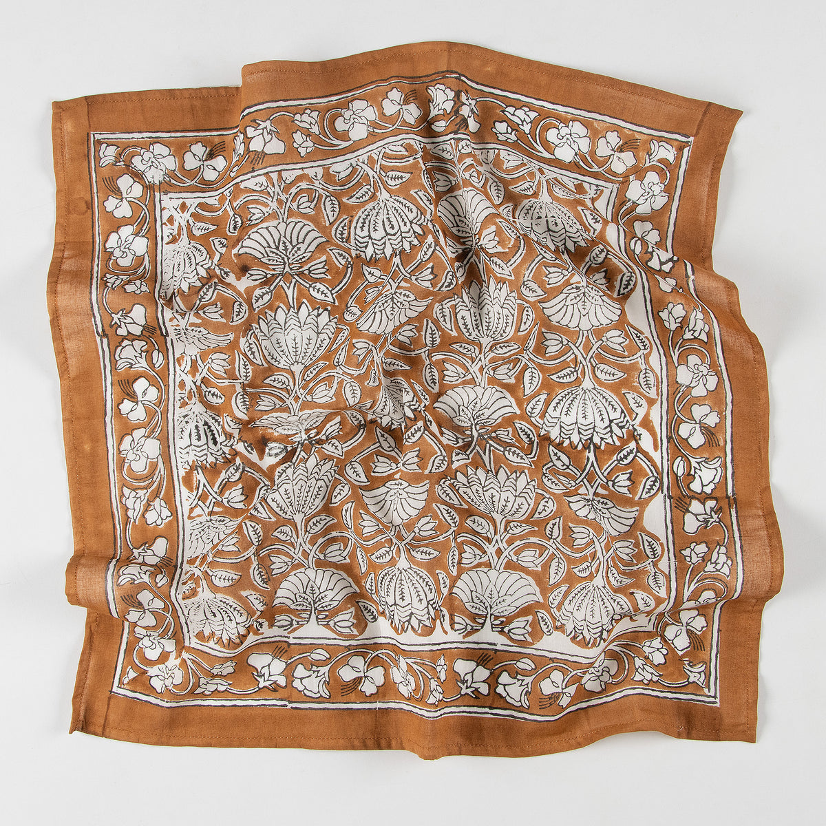 Brown Floral Hand Block Pure Cotton Head Bandana