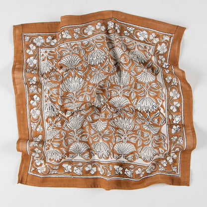 Brown Floral Hand Block Pure Cotton Head Bandana