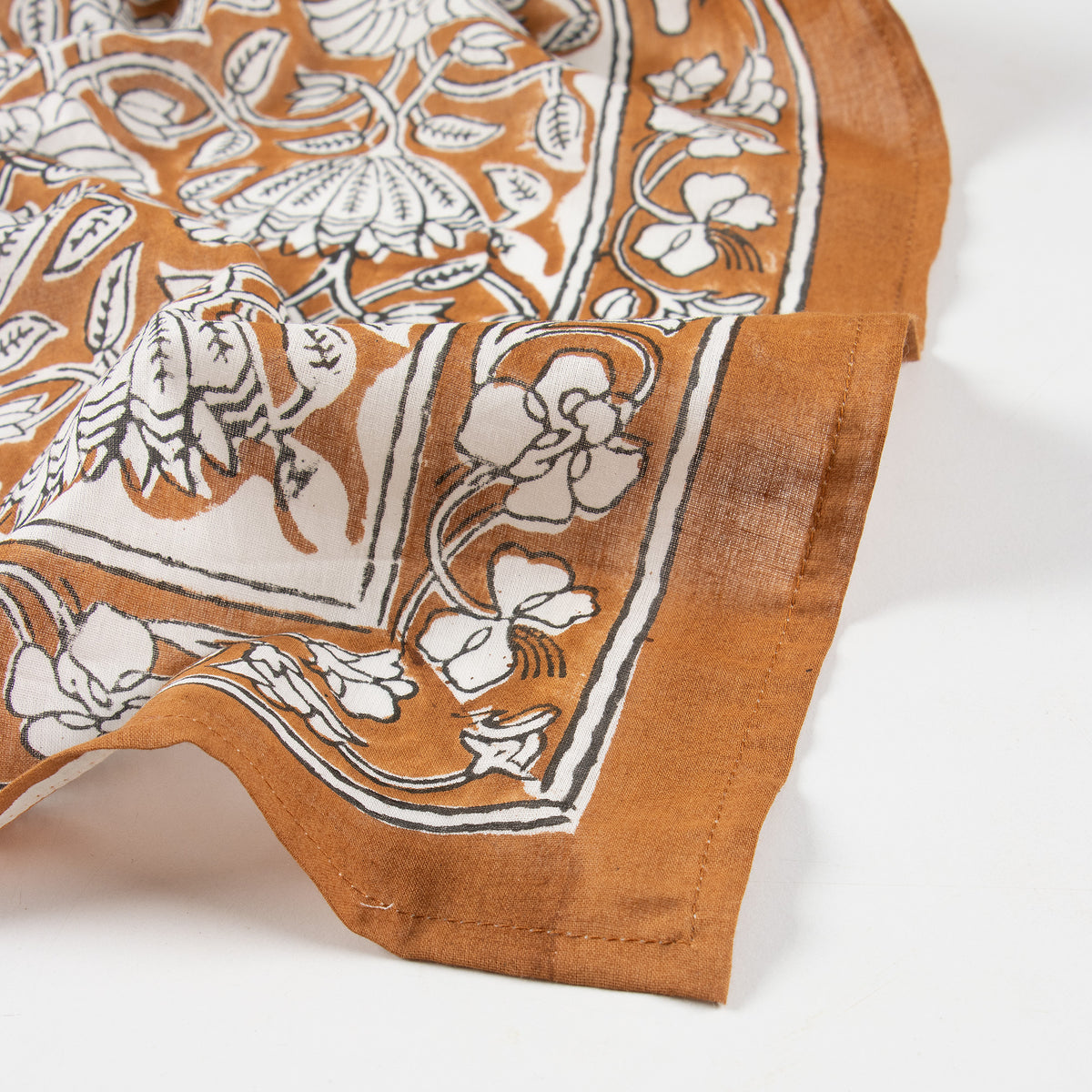 Brown Floral Hand Block Pure Cotton Head Bandana