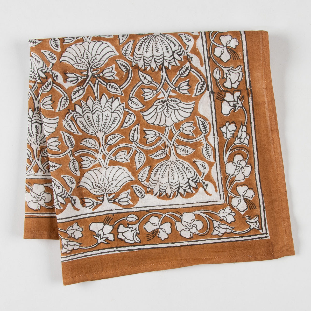 Brown Floral Hand Block Pure Cotton Head Bandana