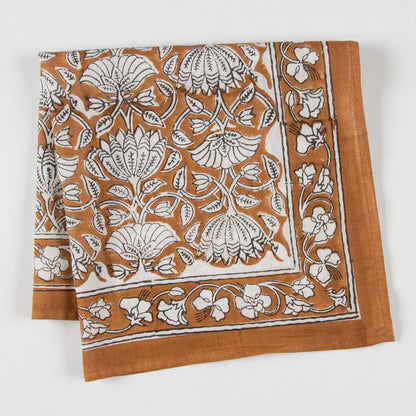 Brown Floral Hand Block Pure Cotton Head Bandana