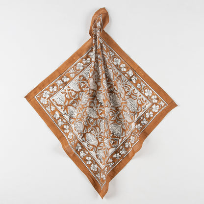 Brown Floral Hand Block Pure Cotton Head Bandana