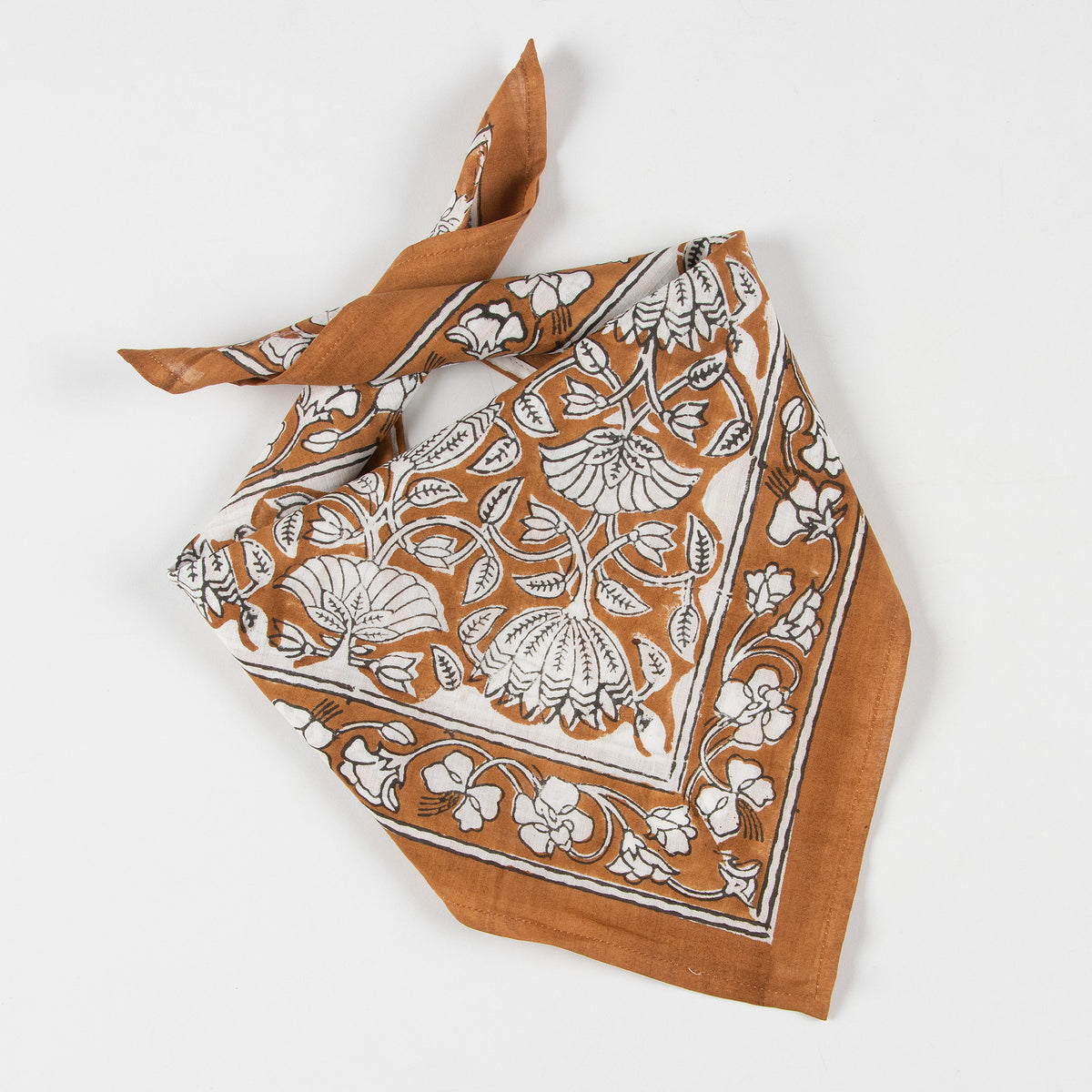 Brown Floral Hand Block Pure Cotton Head Bandana