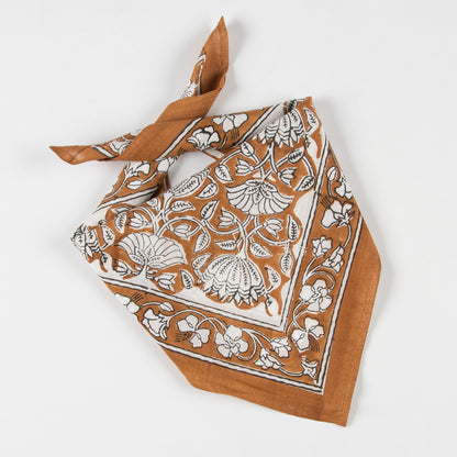 Brown Floral Hand Block Pure Cotton Head Bandana