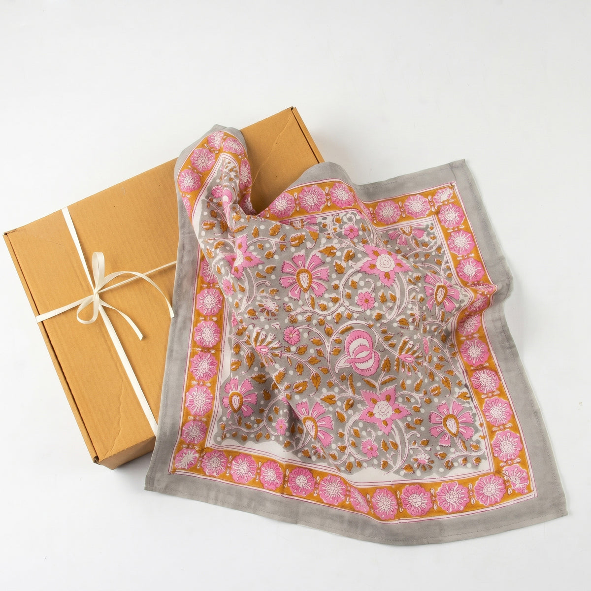 100% Cotton Hand Block Floral Printed Hair Bandana for Women