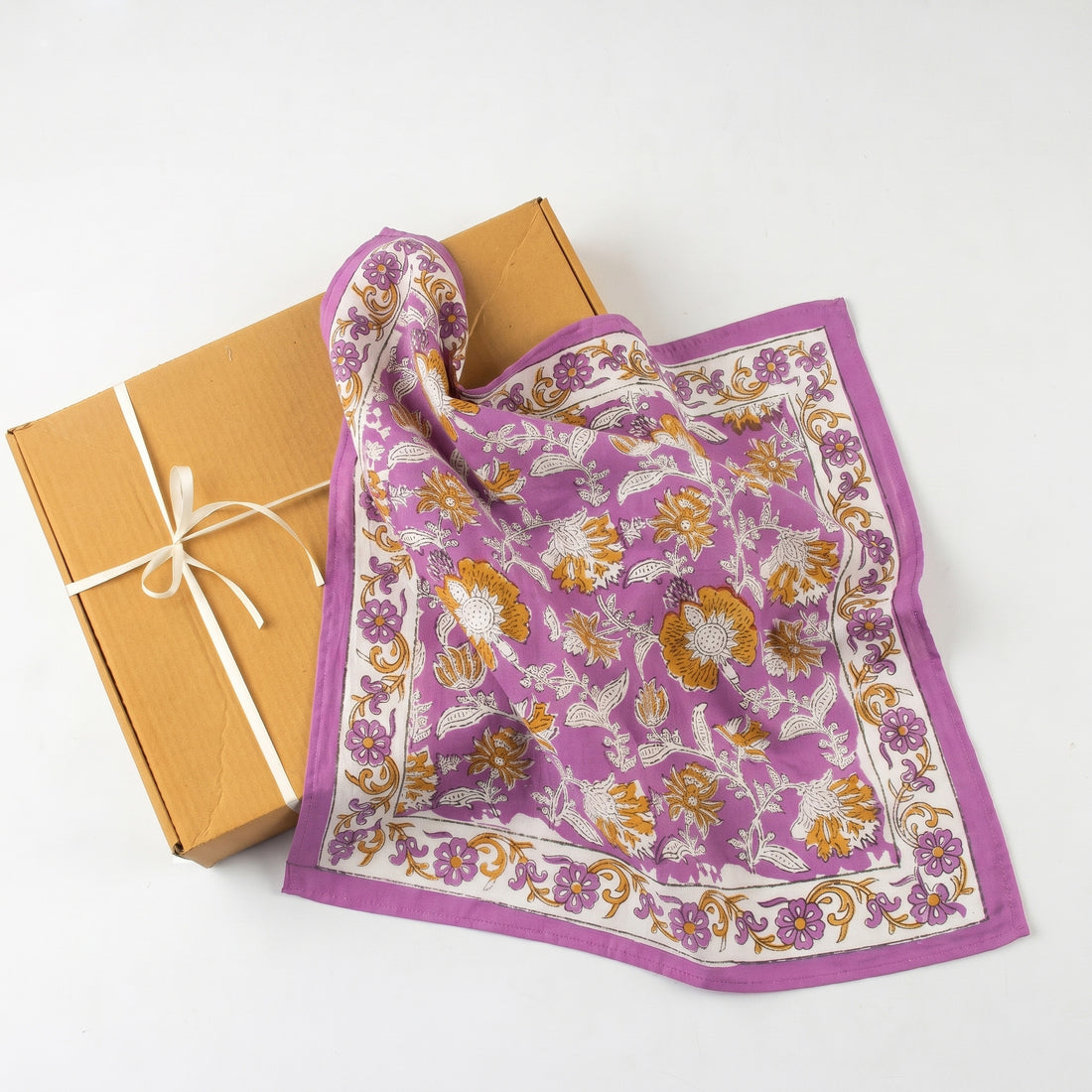 Purple Soft Hand Block Floral Printed Head Bandana For Men and Women