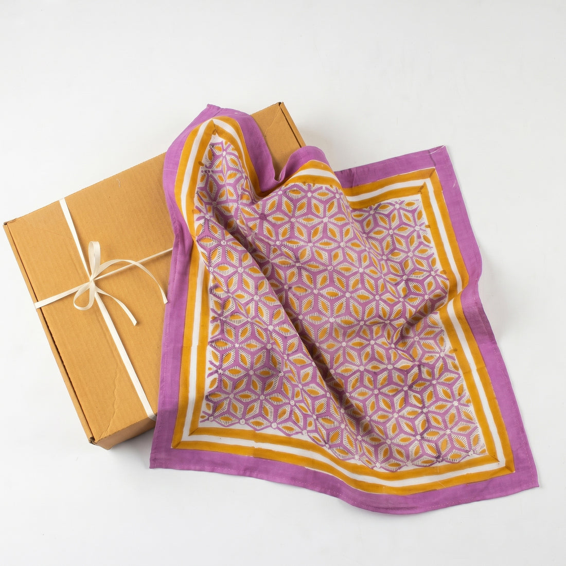 Hand Block Traditional Cotton Jaal Printed Head Bandana With Border