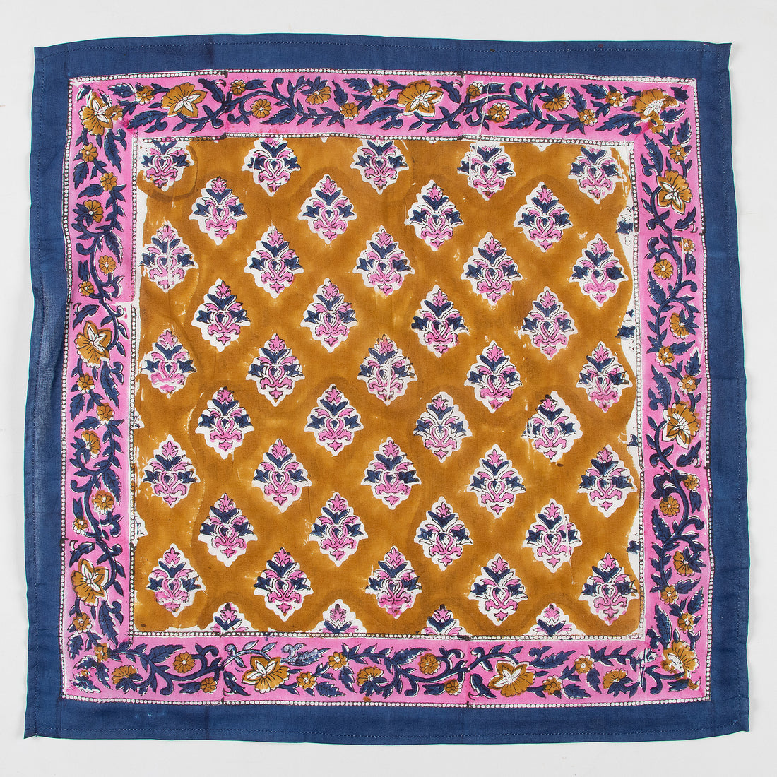 Traditional Hand Block Floral Print Bandana With Blue Border