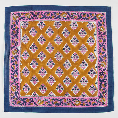 Traditional Hand Block Floral Print Bandana With Blue Border