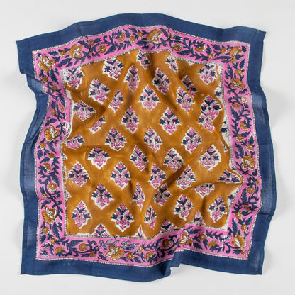 Traditional Hand Block Floral Print Bandana With Blue Border