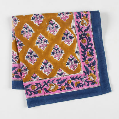 Traditional Hand Block Floral Print Bandana With Blue Border
