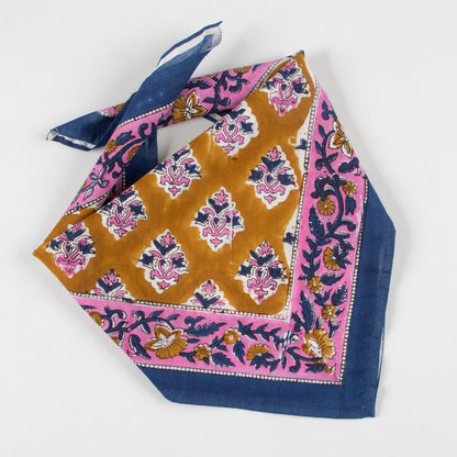 Traditional Hand Block Floral Print Bandana With Blue Border