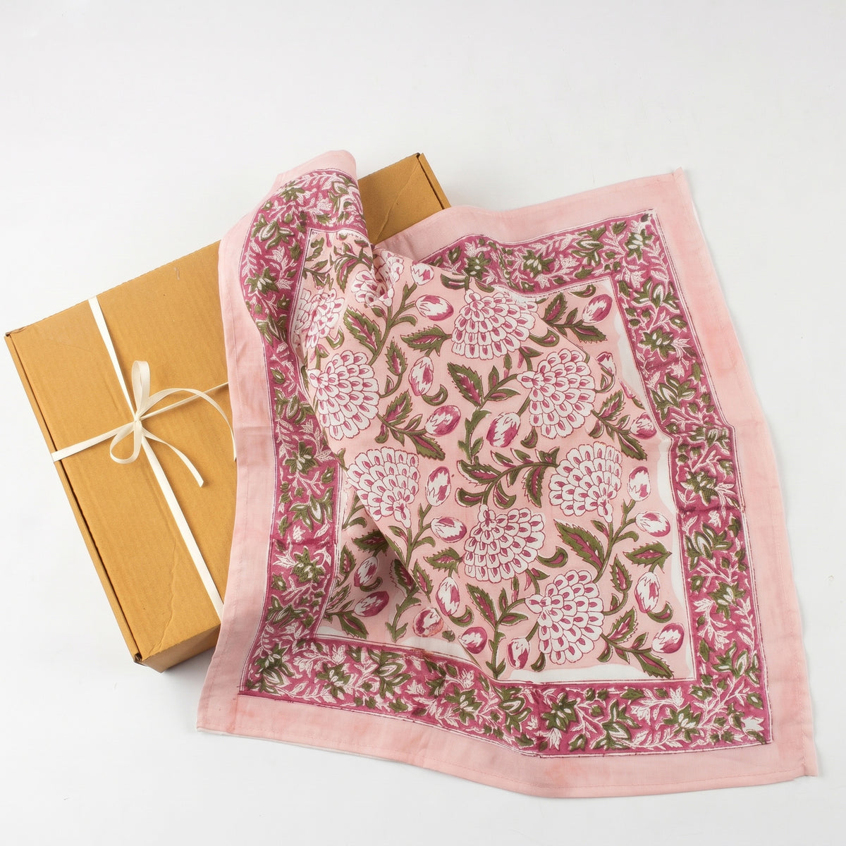 Floral Bloom Pink Block Print Bandana For Men and Women