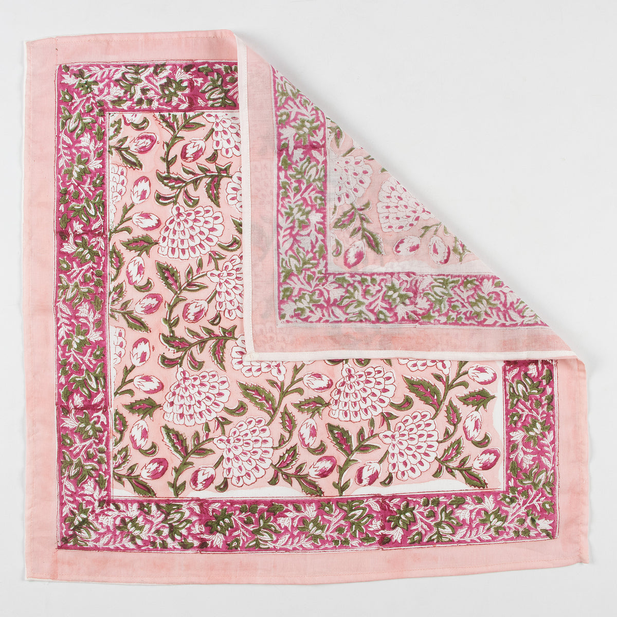 Floral Bloom Pink Block Print Bandana For Men and Women