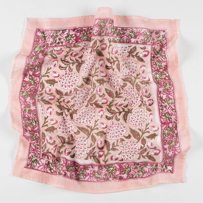 Floral Bloom Pink Block Print Bandana For Men and Women