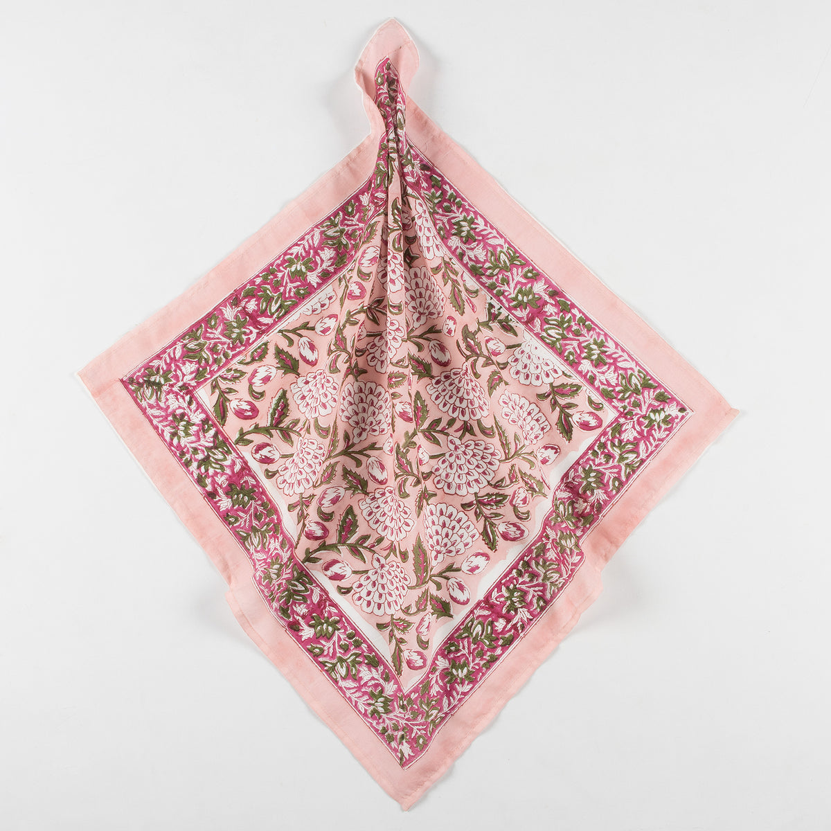 Floral Bloom Pink Block Print Bandana For Men and Women